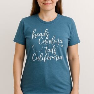 🌎 “Heads Carolina, Tails California” Size XL Graphic Tee – Adventure-Ready NEW